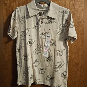 Toddler Star Wars Mandolorian Beige Polo Shirt